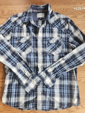 M11 Flag & Anthem Mens Blue Plaid Pearly White Snap-Up Long Sleeve Western Shirt